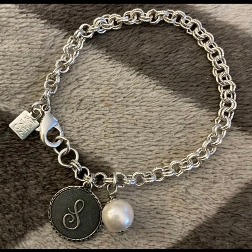 John Wind Sorority Gal & Pearl Initial S Bracelet